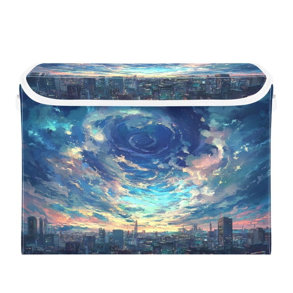 16.5x12.6x11.8in Foldable Flip-Top Storage Bin, Dustproof Magic Tape Closure, Ideal for Home & Toy Organization,Blue Whirlpool