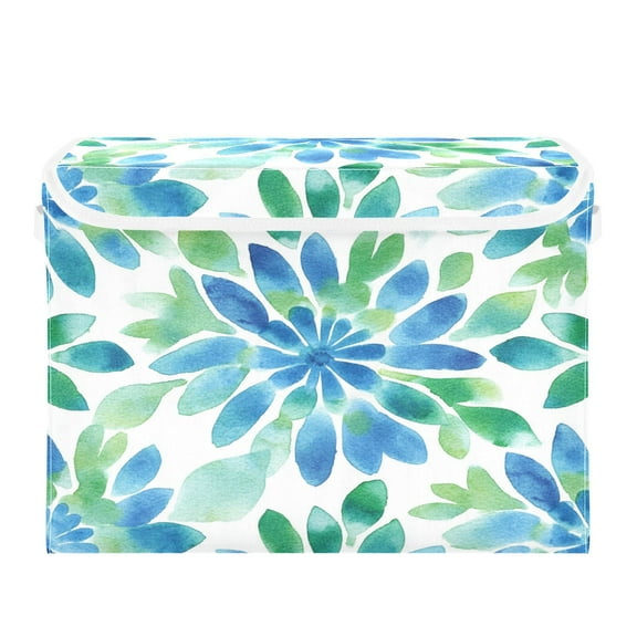 16.5x12.6x11.8in Foldable Flip-Top Storage Bin, Dustproof Magic Tape Closure, Ideal for Home & Toy Organization，Blue and Green Watercolor Pattern