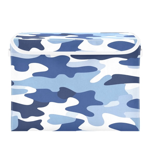 16.5x12.6x11.8in Foldable Flip-Top Storage Bin, Dustproof Magic Tape Closure, Ideal for Home & Toy Organization,Blue and White Camouflage Pattern