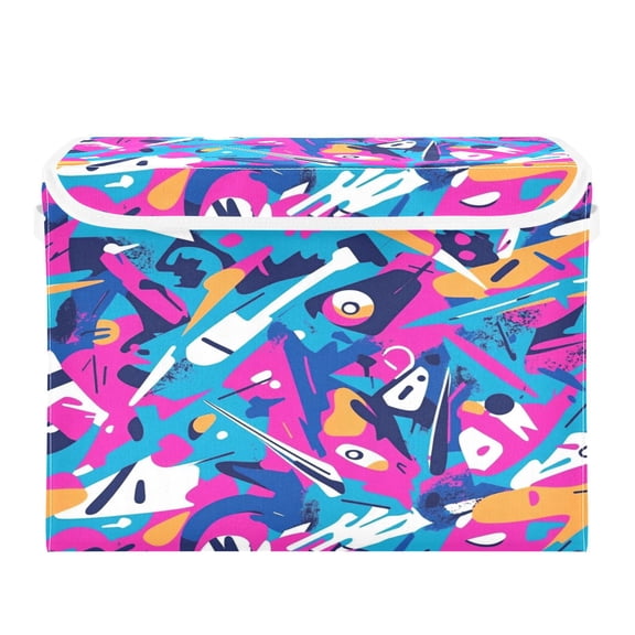 16.5x12.6x11.8in Foldable Flip-Top Storage Bin, Dustproof Magic Tape Closure, Ideal for Home & Toy Organization，Bold Shapes