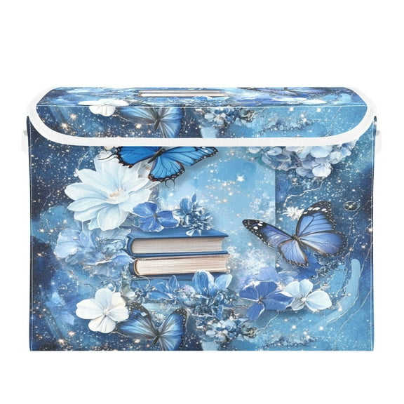 16.5x12.6x11.8in Foldable Flip-Top Storage Bin, Dustproof Magic Tape Closure, Ideal for Home & Toy OrganizationButterflies and Books
