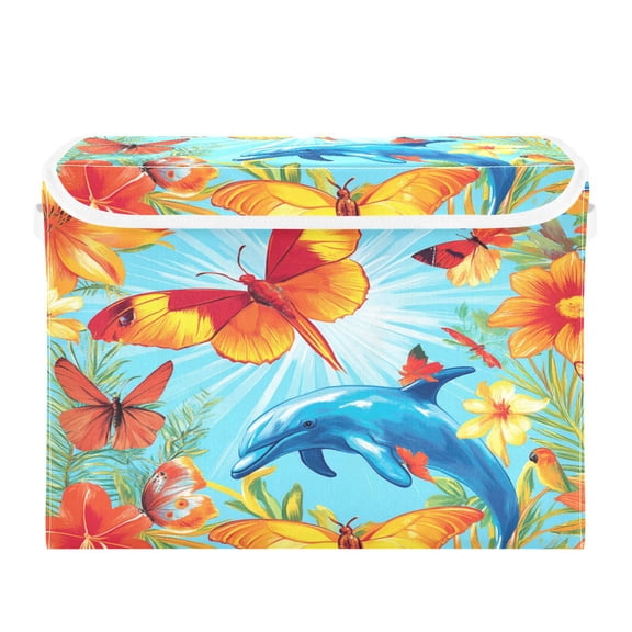 16.5x12.6x11.8in Foldable Flip-Top Storage Bin, Dustproof Magic Tape Closure, Ideal for Home & Toy Organization,Butterflies