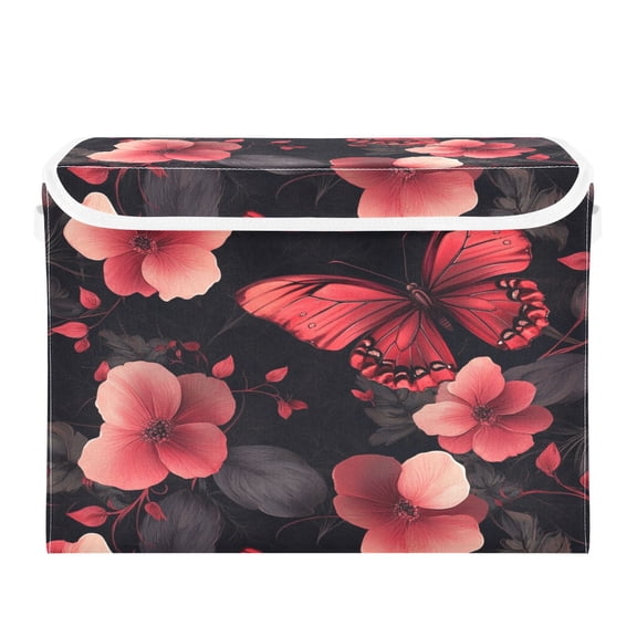 16.5x12.6x11.8in Foldable Flip-Top Storage Bin, Dustproof Magic Tape Closure, Ideal for Home & Toy OrganizationButterfly and Flowers