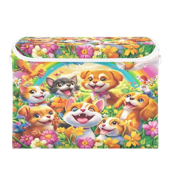 16.5x12.6x11.8in Foldable Flip-Top Storage Bin, Dustproof Magic Tape Closure, Ideal for Home & Toy OrganizationCats and Dogs