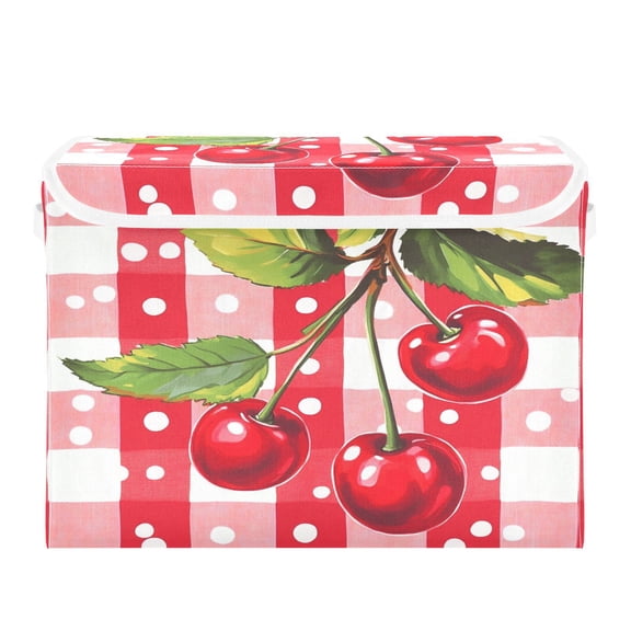16.5x12.6x11.8in Foldable Flip-Top Storage Bin, Dustproof Magic Tape Closure, Ideal for Home & Toy OrganizationCherries