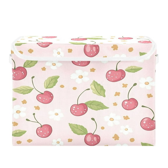 16.5x12.6x11.8in Foldable Flip-Top Storage Bin, Dustproof Magic Tape Closure, Ideal for Home & Toy Organization,Cherry and Flower