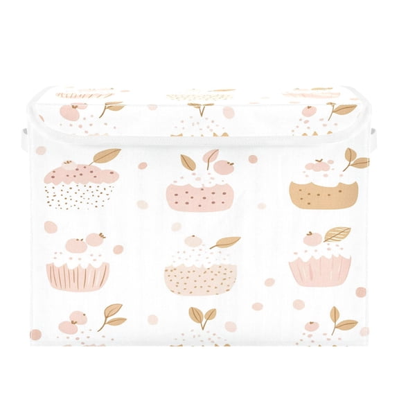 16.5x12.6x11.8in Foldable Flip-Top Storage Bin, Dustproof Magic Tape Closure, Ideal for Home & Toy Organization，Cupcake