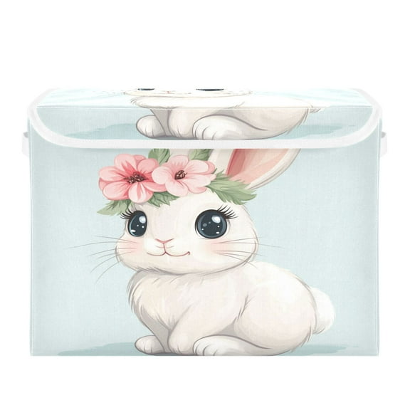 16.5x12.6x11.8in Foldable Flip-Top Storage Bin, Dustproof Magic Tape Closure, Ideal for Home & Toy OrganizationCute Baby Bunnyal