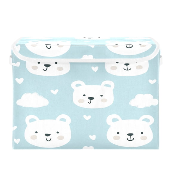 16.5x12.6x11.8in Foldable Flip-Top Storage Bin, Dustproof Magic Tape Closure, Ideal for Home & Toy Organization,Cute Bear Pattern
