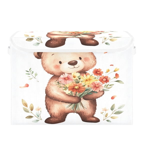 16.5x12.6x11.8in Foldable Flip-Top Storage Bin, Dustproof Magic Tape Closure, Ideal for Home & Toy Organization，Cute Bear