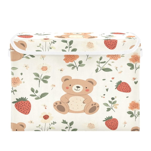 16.5x12.6x11.8in Foldable Flip-Top Storage Bin, Dustproof Magic Tape Closure, Ideal for Home & Toy Organization,Cute Bear