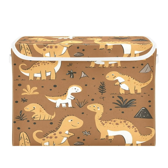 16.5x12.6x11.8in Foldable Flip-Top Storage Bin, Dustproof Magic Tape Closure, Ideal for Home & Toy OrganizationCute Cartoon Dinosaurs