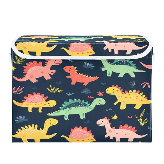 16.5x12.6x11.8in Foldable Flip-Top Storage Bin, Dustproof Magic Tape Closure, Ideal for Home & Toy Organization，Cute Cartoon Dinosaurs