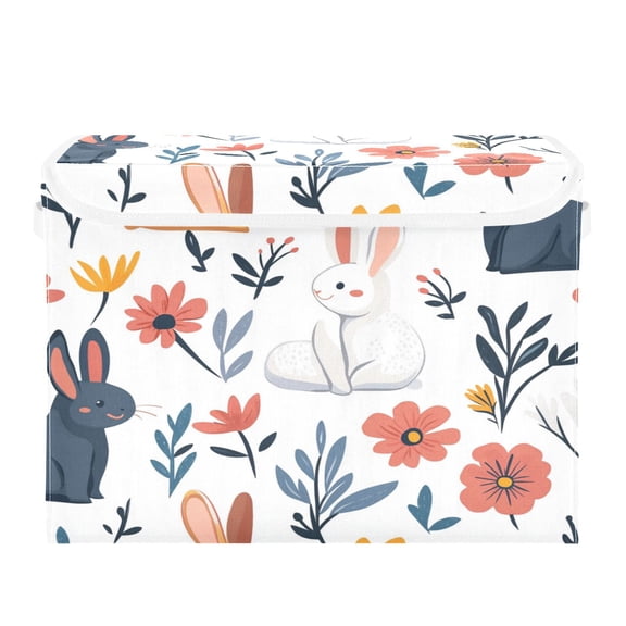 16.5x12.6x11.8in Foldable Flip-Top Storage Bin, Dustproof Magic Tape Closure, Ideal for Home & Toy Organization,Cute Easter Bunnies