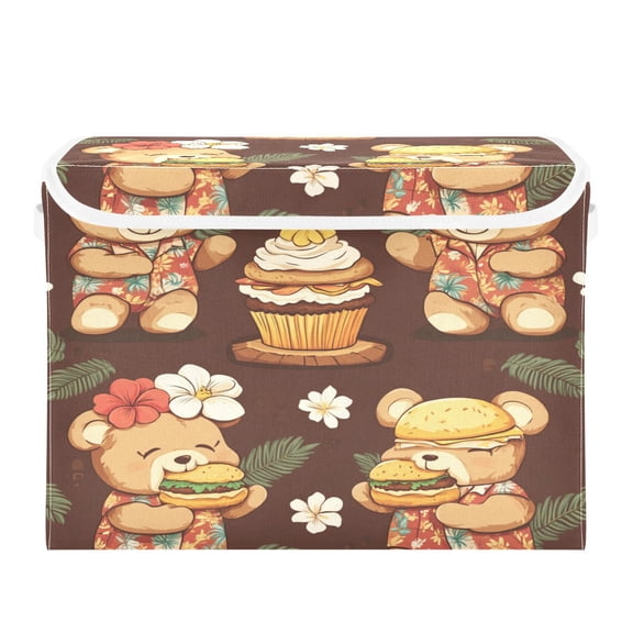 16.5x12.6x11.8in Foldable Flip-Top Storage Bin, Dustproof Magic Tape Closure, Ideal for Home & Toy Organization,Cute Little Bear