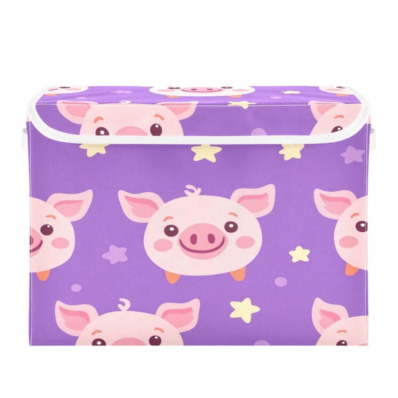 16.5x12.6x11.8in Foldable Flip-Top Storage Bin, Dustproof Magic Tape Closure, Ideal for Home & Toy OrganizationCute Pig
