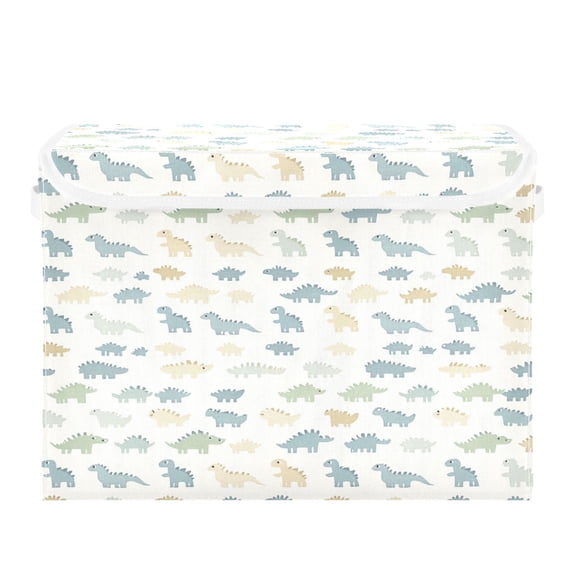 16.5x12.6x11.8in Foldable Flip-Top Storage Bin, Dustproof Magic Tape Closure, Ideal for Home & Toy Organization，Cute Simple Dinosaurs