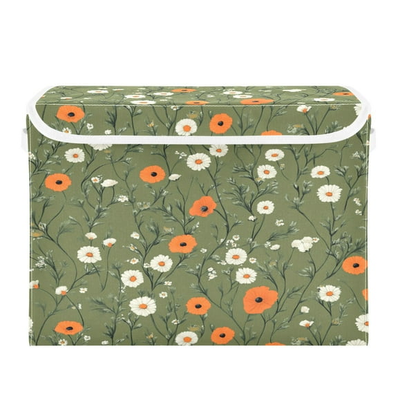16.5x12.6x11.8in Foldable Flip-Top Storage Bin, Dustproof Magic Tape Closure, Ideal for Home & Toy Organization,Daisies