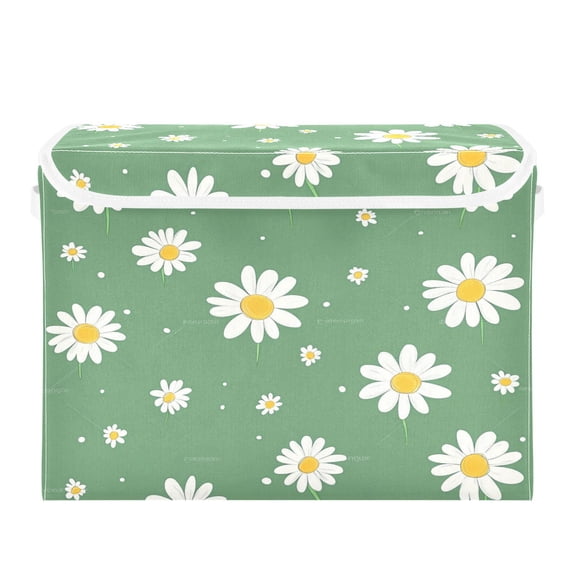 16.5x12.6x11.8in Foldable Flip-Top Storage Bin, Dustproof Magic Tape Closure, Ideal for Home & Toy Organization，Daisy Flower