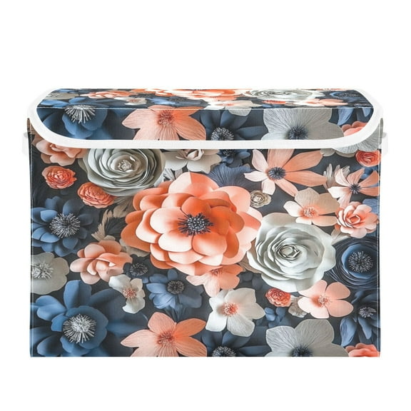 16.5x12.6x11.8in Foldable Flip-Top Storage Bin, Dustproof Magic Tape Closure, Ideal for Home & Toy OrganizationDifferent Paper Cuttings Flowers