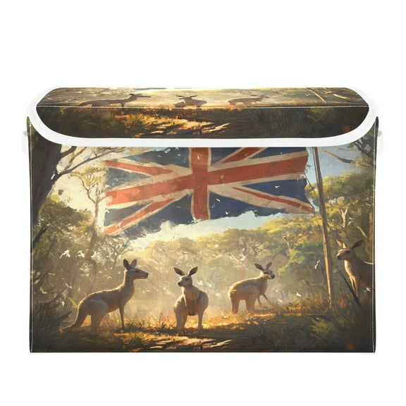 16.5x12.6x11.8in Foldable Flip-Top Storage Bin, Dustproof Magic Tape Closure, Ideal for Home & Toy OrganizationFlag with Kangaroos