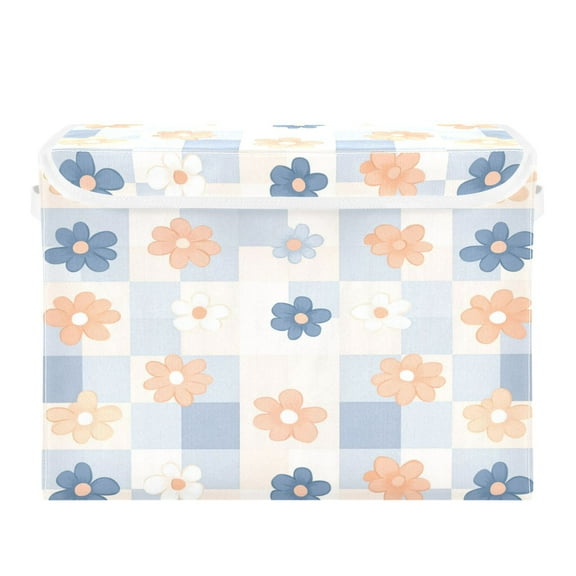 16.5x12.6x11.8in Foldable Flip-Top Storage Bin, Dustproof Magic Tape Closure, Ideal for Home & Toy Organization，Floral Checkered