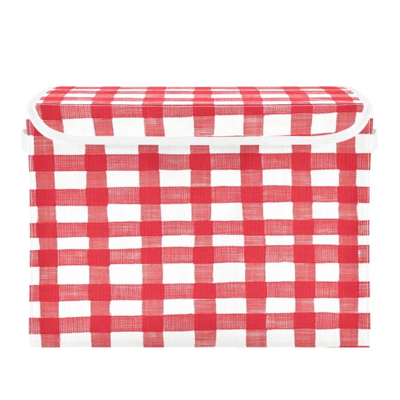 16.5x12.6x11.8in Foldable Flip-Top Storage Bin, Dustproof Magic Tape Closure, Ideal for Home & Toy Organization，Gingham Pattern