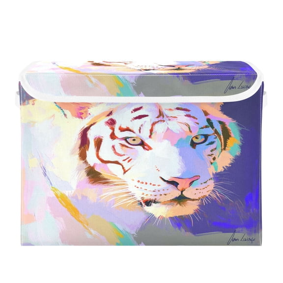 16.5x12.6x11.8in Foldable Flip-Top Storage Bin, Dustproof Magic Tape Closure, Ideal for Home & Toy Organization，Glowing Wolf