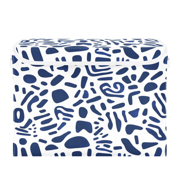 16.5x12.6x11.8in Foldable Flip-Top Storage Bin, Dustproof Magic Tape Closure, Ideal for Home & Toy Organization，Indigo Shapes