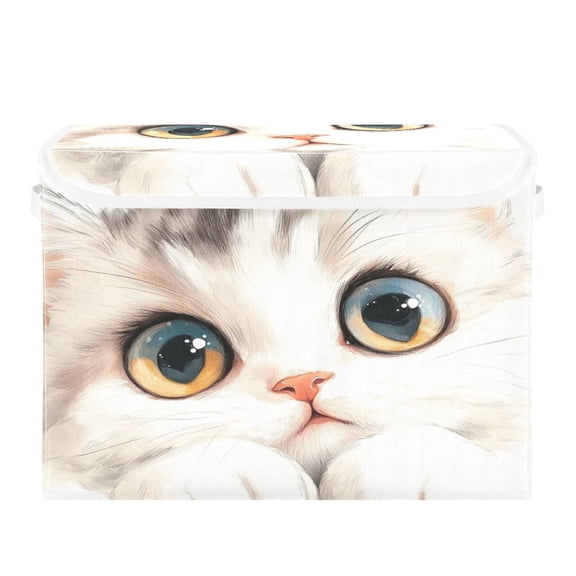 16.5x12.6x11.8in Foldable Flip-Top Storage Bin, Dustproof Magic Tape Closure, Ideal for Home & Toy Organization，Kitten with Big Eyes