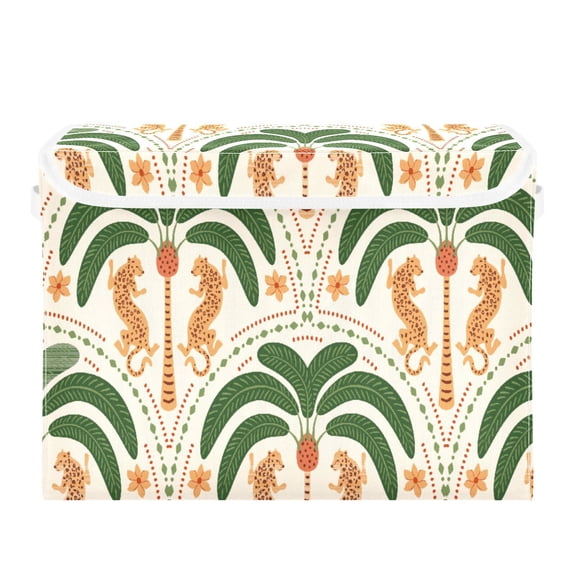 16.5x12.6x11.8in Foldable Flip-Top Storage Bin, Dustproof Magic Tape Closure, Ideal for Home & Toy Organization,Leopard under Tree