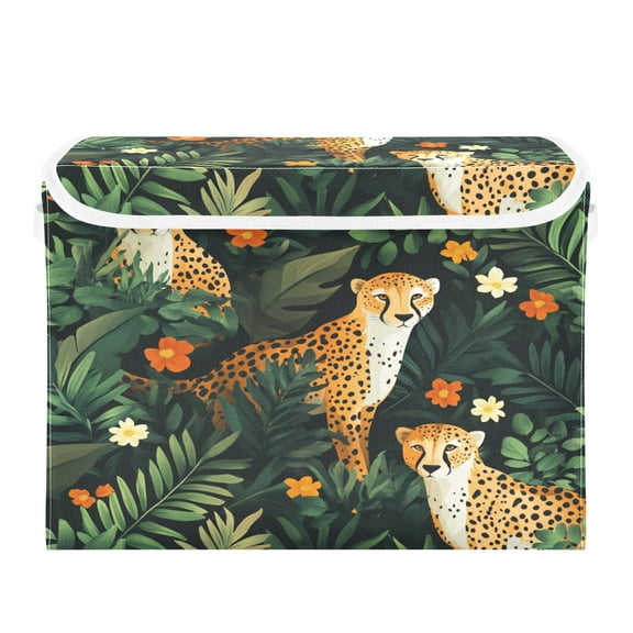 16.5x12.6x11.8in Foldable Flip-Top Storage Bin, Dustproof Magic Tape Closure, Ideal for Home & Toy Organization,Leopard