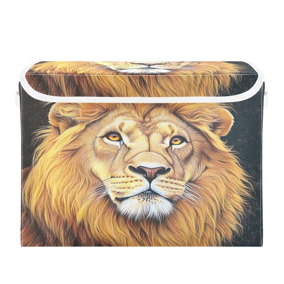 16.5x12.6x11.8in Foldable Flip-Top Storage Bin, Dustproof Magic Tape Closure, Ideal for Home & Toy Organization，Majestic Lion