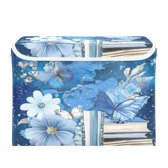 16.5x12.6x11.8in Foldable Flip-Top Storage Bin, Dustproof Magic Tape Closure, Ideal for Home & Toy OrganizationMany Blue Butterflies