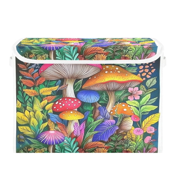 16.5x12.6x11.8in Foldable Flip-Top Storage Bin, Dustproof Magic Tape Closure, Ideal for Home & Toy OrganizationMany Mushrooms