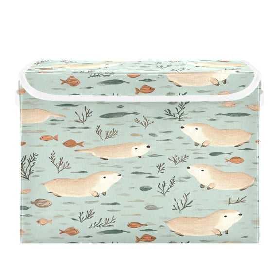 16.5x12.6x11.8in Foldable Flip-Top Storage Bin, Dustproof Magic Tape Closure, Ideal for Home & Toy Organization,Many Otters