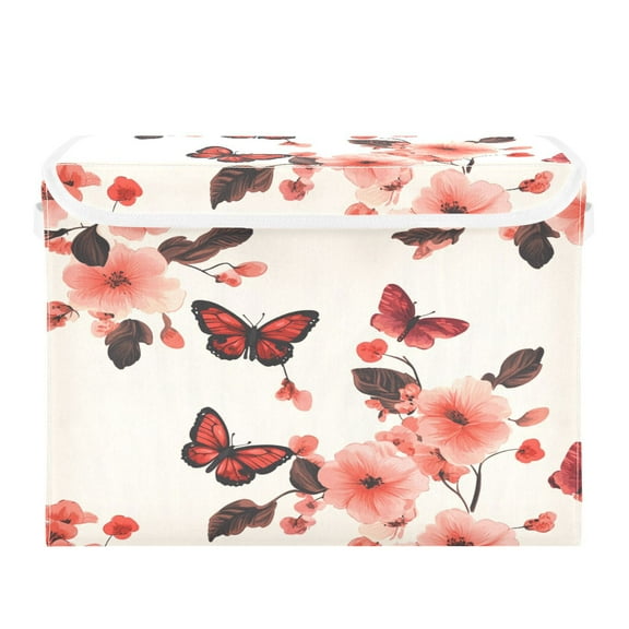 16.5x12.6x11.8in Foldable Flip-Top Storage Bin, Dustproof Magic Tape Closure, Ideal for Home & Toy OrganizationMany Red Butterfly