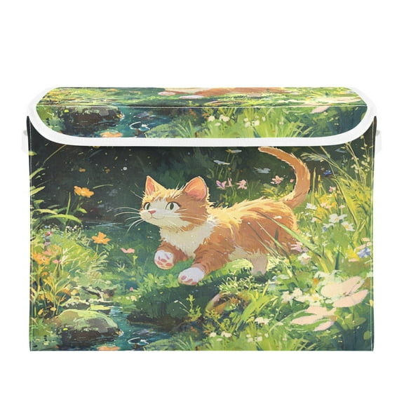 16.5x12.6x11.8in Foldable Flip-Top Storage Bin, Dustproof Magic Tape Closure, Ideal for Home & Toy OrganizationOil Painting Cat