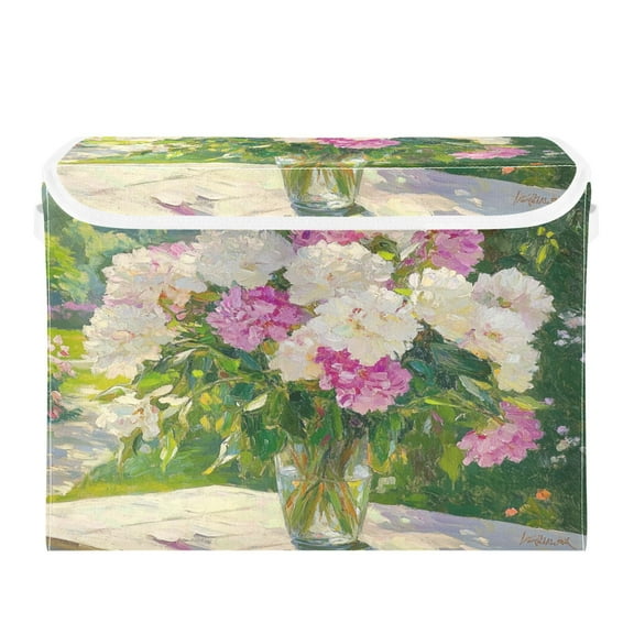 16.5x12.6x11.8in Foldable Flip-Top Storage Bin, Dustproof Magic Tape Closure, Ideal for Home & Toy Organization,Oil Painting Flowers