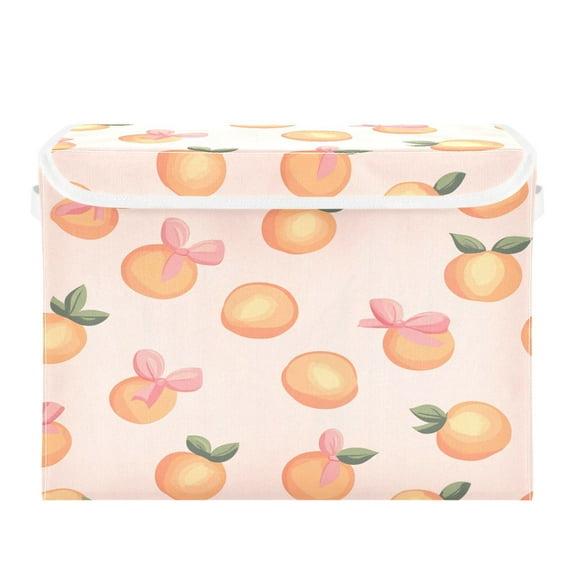 16.5x12.6x11.8in Foldable Flip-Top Storage Bin, Dustproof Magic Tape Closure, Ideal for Home & Toy Organization,Peach and Bows