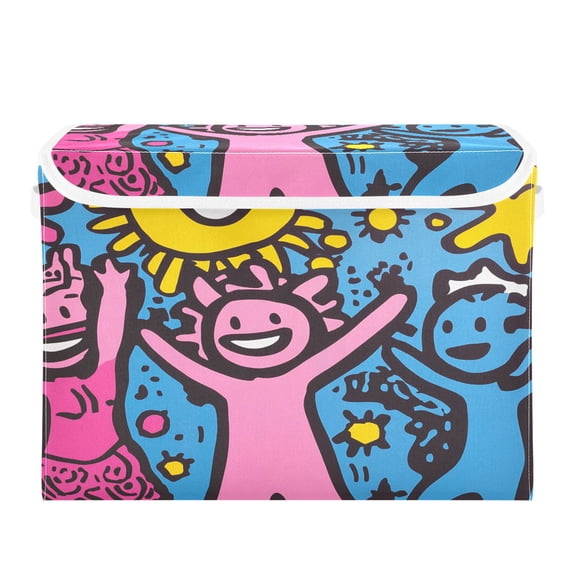 16.5x12.6x11.8in Foldable Flip-Top Storage Bin, Dustproof Magic Tape Closure, Ideal for Home & Toy OrganizationPeople and The Sun