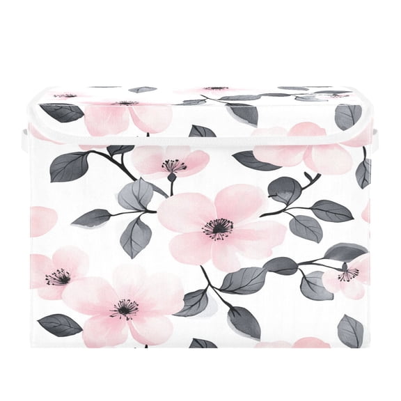 16.5x12.6x11.8in Foldable Flip-Top Storage Bin, Dustproof Magic Tape Closure, Ideal for Home & Toy Organization，Pink Flower