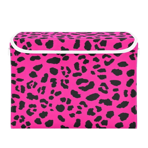 16.5x12.6x11.8in Foldable Flip-Top Storage Bin, Dustproof Magic Tape Closure, Ideal for Home & Toy Organization,Pink Leopard Print