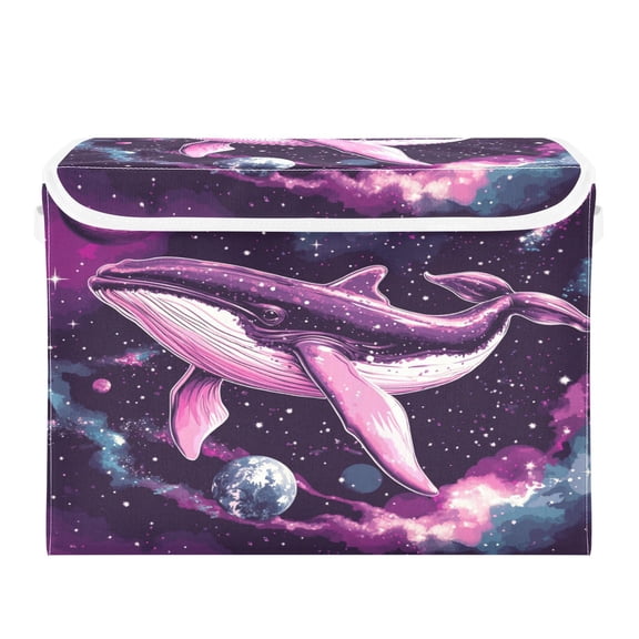 16.5x12.6x11.8in Foldable Flip-Top Storage Bin, Dustproof Magic Tape Closure, Ideal for Home & Toy OrganizationPink and White Whale