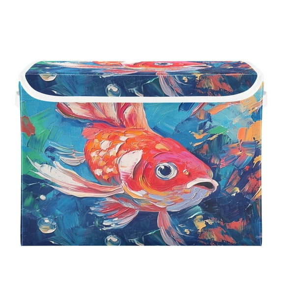 16.5x12.6x11.8in Foldable Flip-Top Storage Bin, Dustproof Magic Tape Closure, Ideal for Home & Toy OrganizationRed Goldfish