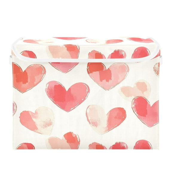 16.5x12.6x11.8in Foldable Flip-Top Storage Bin, Dustproof Magic Tape Closure, Ideal for Home & Toy Organization,Red Hearts