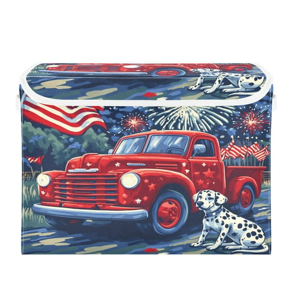 16.5x12.6x11.8in Foldable Flip-Top Storage Bin, Dustproof Magic Tape Closure, Ideal for Home & Toy OrganizationRed Truck