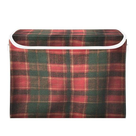 16.5x12.6x11.8in Foldable Flip-Top Storage Bin, Dustproof Magic Tape Closure, Ideal for Home & Toy Organization,Red and Green Pattern