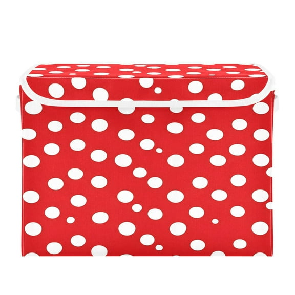 16.5x12.6x11.8in Foldable Flip-Top Storage Bin, Dustproof Magic Tape Closure, Ideal for Home & Toy Organization,Red and White Polka Dot