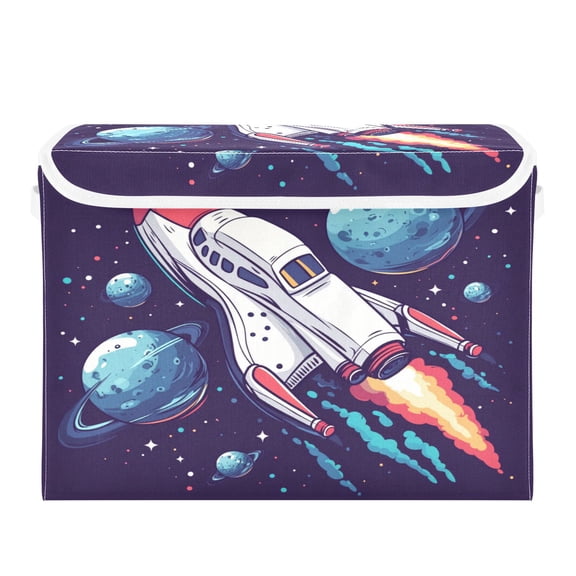 16.5x12.6x11.8in Foldable Flip-Top Storage Bin, Dustproof Magic Tape Closure, Ideal for Home & Toy OrganizationRockets and Planets